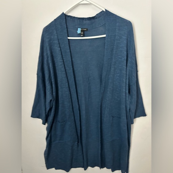 Eileen Fisher Blue Heathered Open-Front Women's Sweater L/XL - Picture 2 of 4